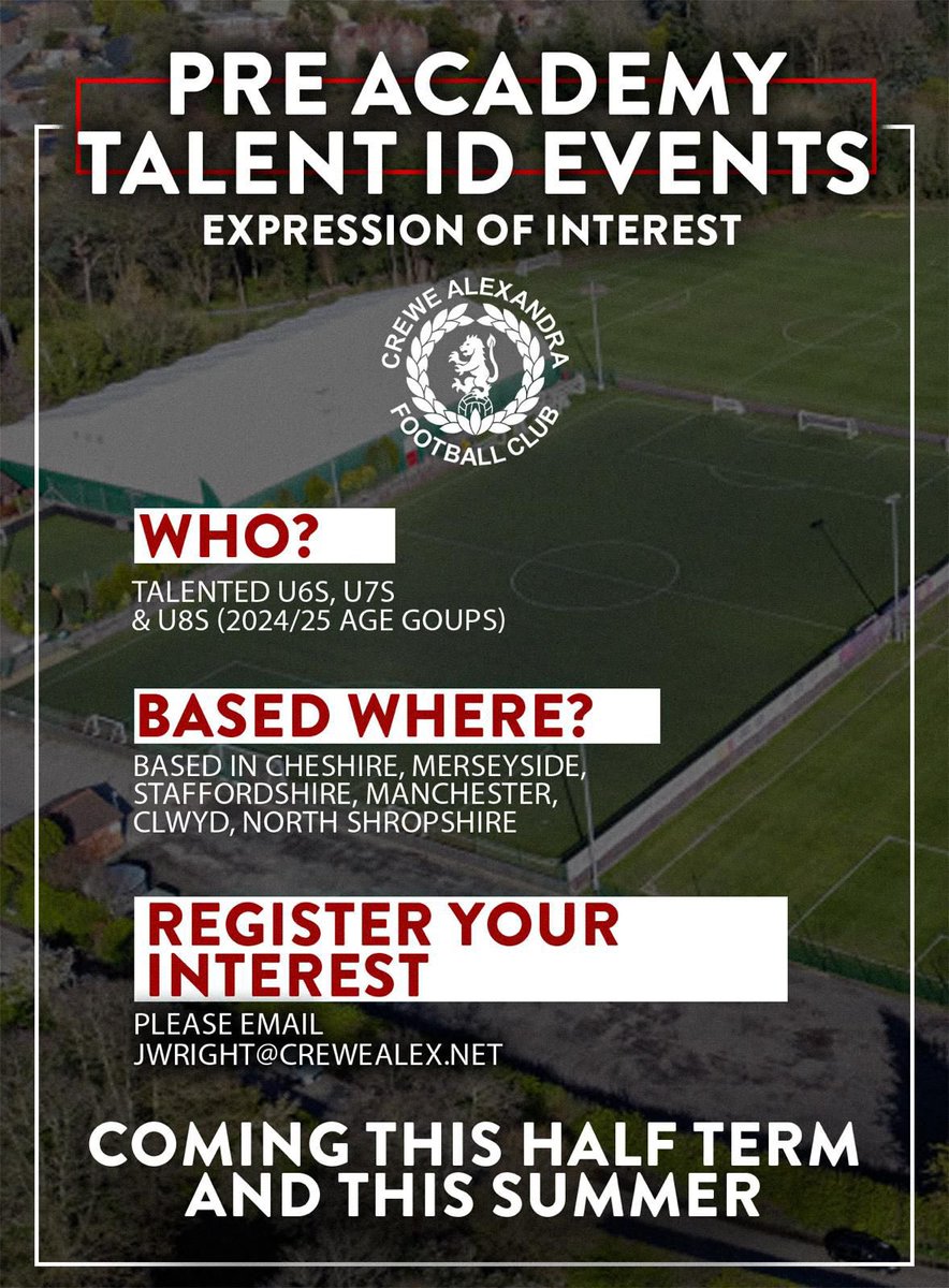 🔜 𝗧𝗮𝗹𝗲𝗻𝘁 𝗜𝗗 𝗘𝘃𝗲𝗻𝘁𝘀 - 𝗼𝗽𝗽𝗼𝗿𝘁𝘂𝗻𝗶𝘁𝗶𝗲𝘀 𝗳𝗼𝗿 𝗨𝟴𝘀 - 𝗨𝟲𝘀 ⚽️

We’ll be hosting a number of Talent ID events over the coming months, parents can register interest using the link below!

✍️ form.jotform.com/250164543892359

Note: This is for our Boys Academy.