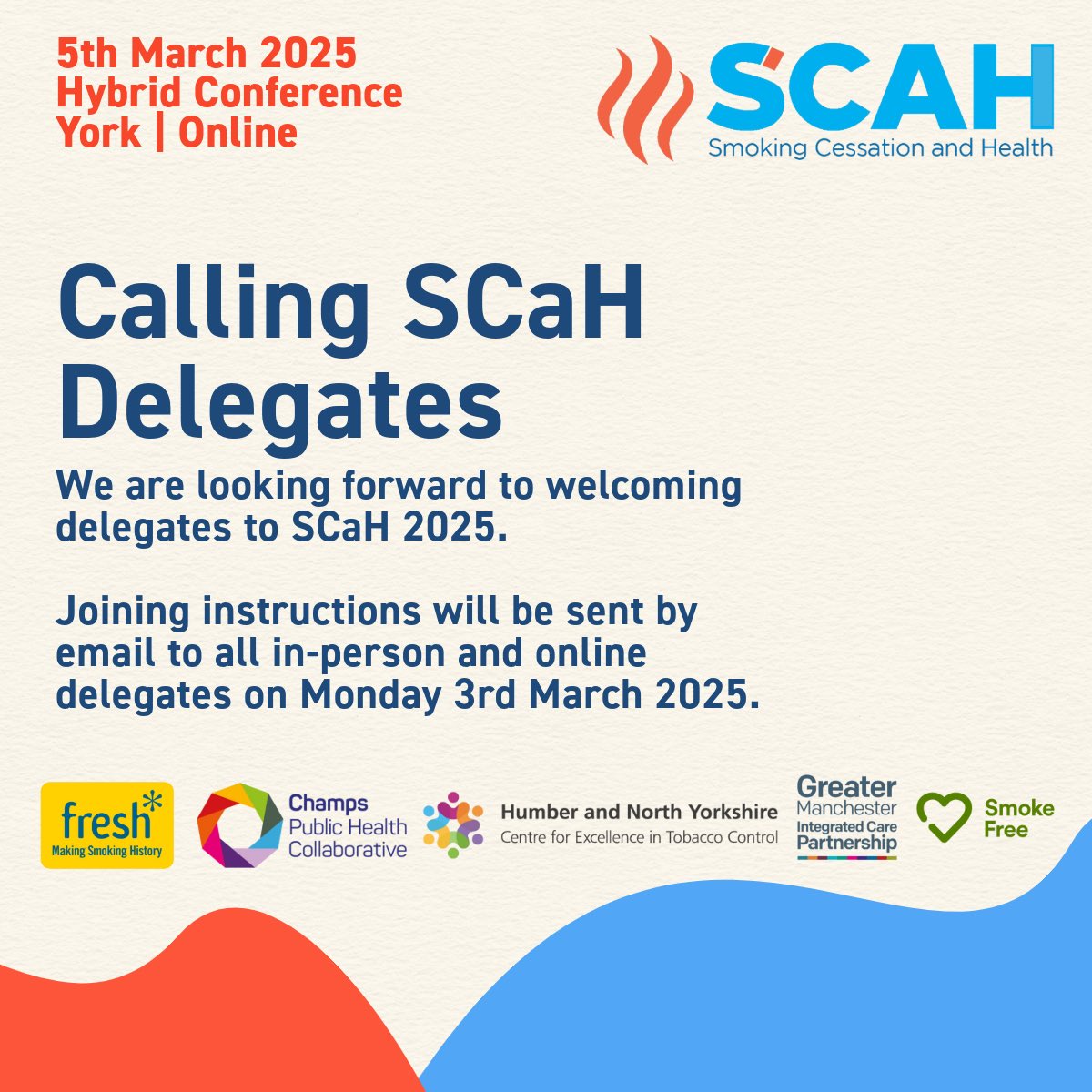 We’re excited to welcome in-person and online delegates to #SCaH2025 on 5th March. 

Joining instructions for delegates will be emailed on Mon 3rd March, including details of how to access our virtual app - Whova. 

To those travelling to York, we wish you a safe journey.
