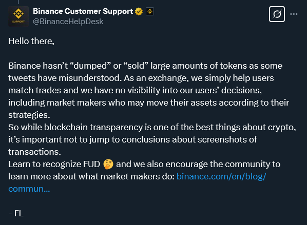 démenti-binance