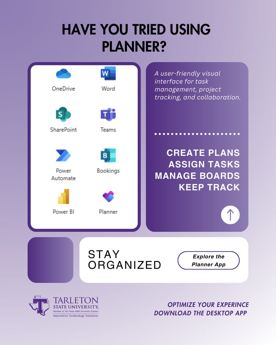 Service Desk is back with another #TechTipThursday Did you know that the Microsoft Planner desktop app allows you to manage projects, assign tasks, and track progress? Download the app today to explore more!
#TarletonSolutions