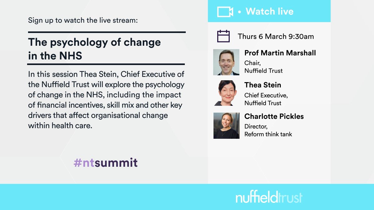 Nuffield Trust (@nuffieldtrust) on Twitter photo To kick off our #NTSummit next Thursday, <a href="/Thea_Stein/">Thea Stein</a> will explore the psychology of change in the #NHS with <a href="/ce_pickles/">Charlotte Pickles</a> from <a href="/reformthinktank/">Reform think tank</a>.
▶️ Sign up to watch the livestream here: buff.ly/3EMgXuR To kick off our #NTSummit next Thursday, <a href="/Thea_Stein/">Thea Stein</a> will explore the psychology of change in the #NHS with <a href="/ce_pickles/">Charlotte Pickles</a> from <a href="/reformthinktank/">Reform think tank</a>.
▶️ Sign up to watch the livestream here: buff.ly/3EMgXuR