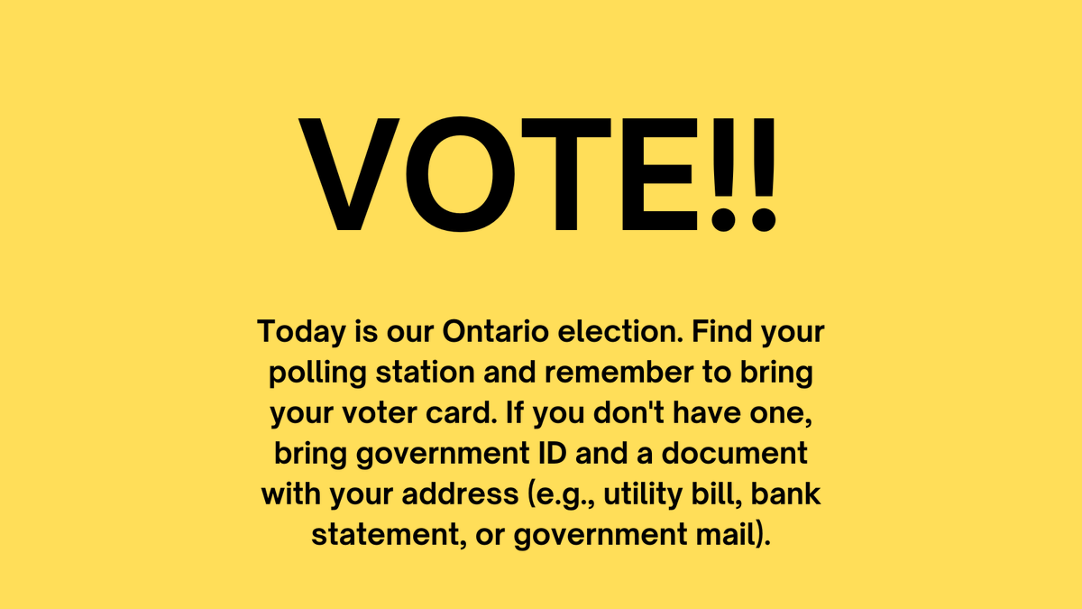 Ontarians, it's time to make your voice heard—get out and VOTE today!

#ONpoli #VoteFordOut  #OntarioElection #Ontario