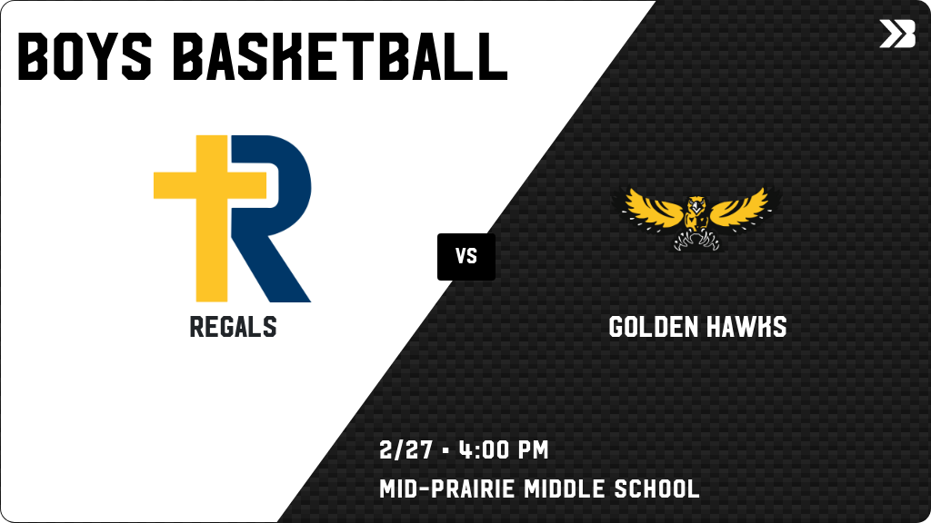 Boys Basketball (7th Grade) Game Day! - Check out the event preview for the The Mid-Prairie Golden Hawks vs the Regina Catholic Regals. It starts at 4:00 PM and is at Mid-Prairie Middle School MS Gym. gobound.com/ia/ihsaa/boysb…