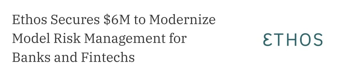 Banks rely on AI for lending, fraud detection &amp; more—but managing these models is costly, complex &amp; heavily regulated. 

Ethos simplifies managing models, making compliance seamless and unlocking AI innovation, and they already have top banks on board. 

Now a fresh $6M too!👇