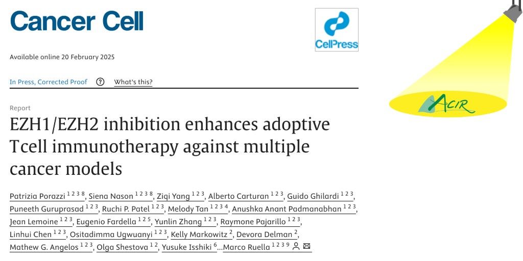 ACIR (@acir_org) on Twitter photo Porazzi and Nason et al. showed that EZH2 inhibition sensitizes a broad spectrum of tumors to diverse adoptive T cell immunotherapies. bit.ly/41x6cFS <a href="/MarcoRuella/">Marco Ruella</a> Porazzi and Nason et al. showed that EZH2 inhibition sensitizes a broad spectrum of tumors to diverse adoptive T cell immunotherapies. bit.ly/41x6cFS <a href="/MarcoRuella/">Marco Ruella</a>