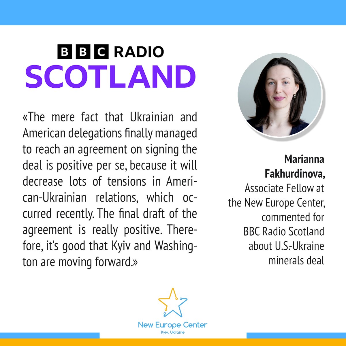 New Europe Center (@nec_ukraine) on Twitter photo 🎙️<a href="/FakhurdinovaM/">Marianna Fakhurdinova</a>, Associate Fellow at the New Europe Center, commented for <a href="/BBCRadioScot/">BBC Radio Scotland</a> about U.S.-Ukraine minerals deal.
➡️bbc.co.uk/sounds/play/m0… 🎙️<a href="/FakhurdinovaM/">Marianna Fakhurdinova</a>, Associate Fellow at the New Europe Center, commented for <a href="/BBCRadioScot/">BBC Radio Scotland</a> about U.S.-Ukraine minerals deal.
➡️bbc.co.uk/sounds/play/m0…