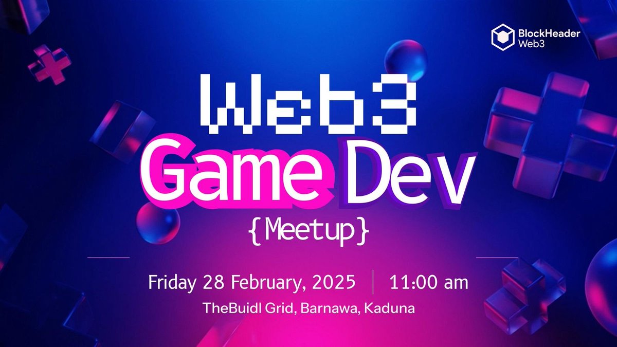 Blockheaderweb3's tweet photo. Web3 Game Development Meetup
We are pleased to announce our maiden #web3 game development meetup. Join us for an exciting session tomorrow where we dive into #web3 gaming on @Starknet using the @ohayo_dojo ๐ฎ game engine!
We will be joined by speakers who will be exploring:
๐ฅ Fundamentals of #web3 gaming โ learn how blockchain is revolutionizing game development.
๐ฎ Building with @ohayo_dojo โ explore the Dojo gaming engine as a tool for building faster decentralized games and applications.
๐ Web3 game showcase โ an opportunity to spotlight #web3 game projects being built by community members, and connect with fellow buildersโall while networking and vibing!
๐
When: 28th February 2025
๐ Where: @the_buidl
๐ Time: 11am (WAT)
Whether you're a #Web3 game developer, designer, artist, or enthusiast, join us in shaping the next-gen gaming experience on Starknetโone block at a time! ๐ฎ๐๐ฅ