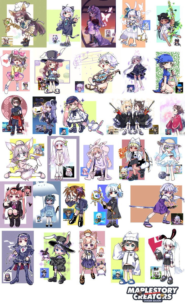今シーズンはなんと30名もの方を描きました!
クリエイター期間は12/4～2/28の87日だったのでほぼ3日に1枚くらいのペースですね。
集計してはいないですが、「全お絵かき系クリエイターで最もたくさん描く」は達成できたのではないでしょうか。

#メイプルストーリー 