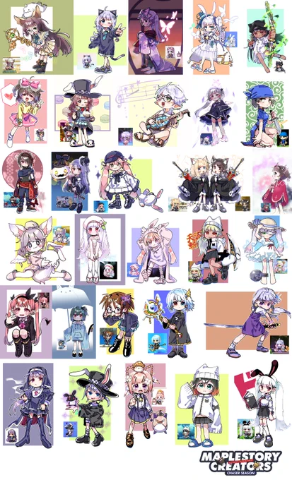 今シーズンはなんと30名もの方を描きました!
クリエイター期間は12/4～2/28の87日だったのでほぼ3日に1枚くらいのペースですね。
集計してはいないですが、「全お絵かき系クリエイターで最もたくさん描く」は達成できたのではないでしょうか。

#メイプルストーリー 