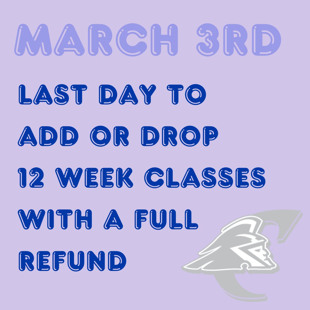 ColbyCCollege's tweet image. Last day to add/drop a 12 Week course is here! Make sure you have what you need to be successful! Contact the Trojan Advising Center at advising@colbycc.edu for assistance! #IamCCC #GoTrojans #AddDrop #Classes #College #YouCanDoIt