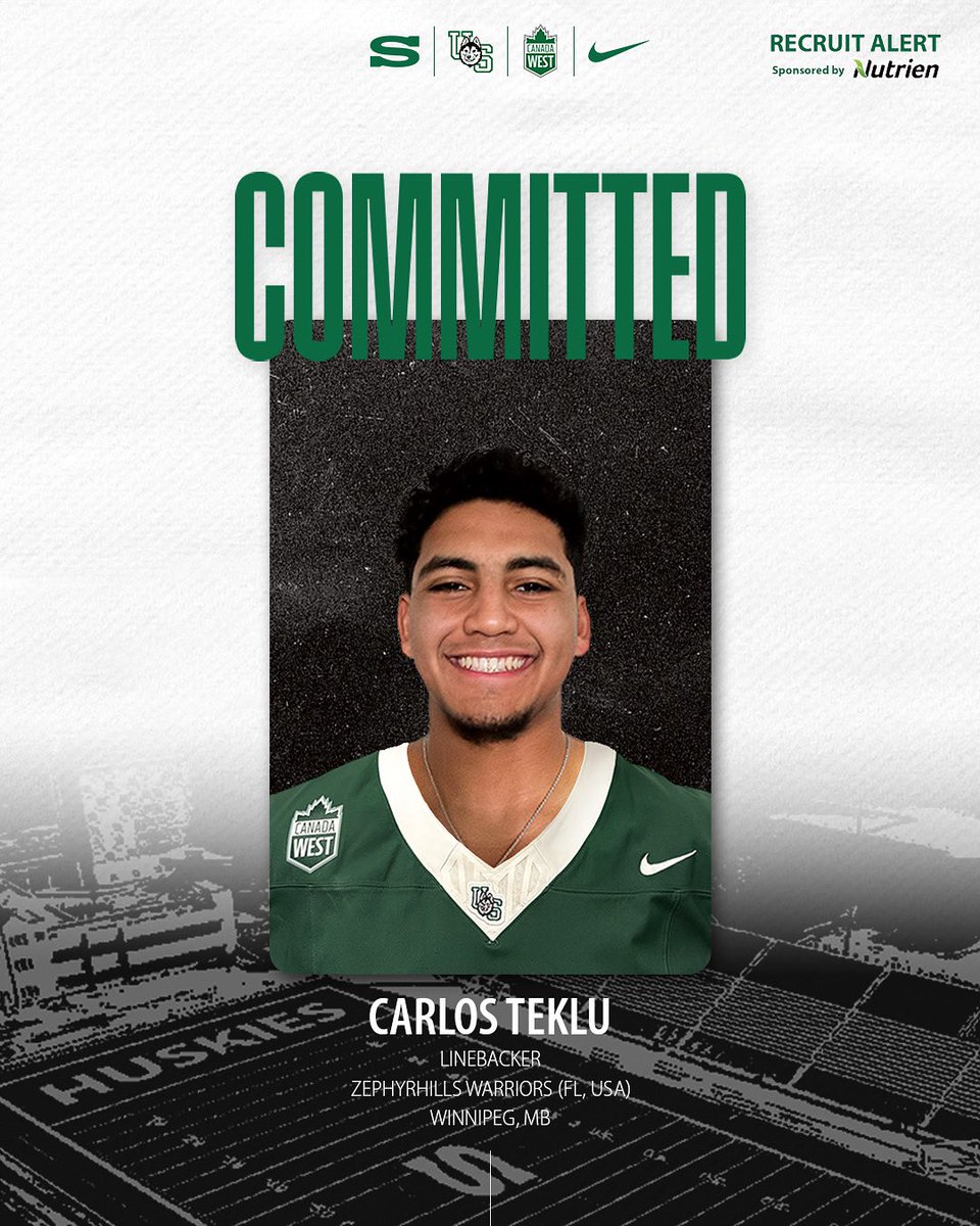 skhuskies's tweet image. Huskie Football is excited to welcome Carlos Teklu to the Pack for the 2025 season! 🐺

Carlos joins us originally from Winnipeg, MB, as a member of the Zephyrhills Warriors (Zephyrhills, Florida, USA).

@nutrienltd is hiring, apply today!

#HuskiePride | #PowerofthePack