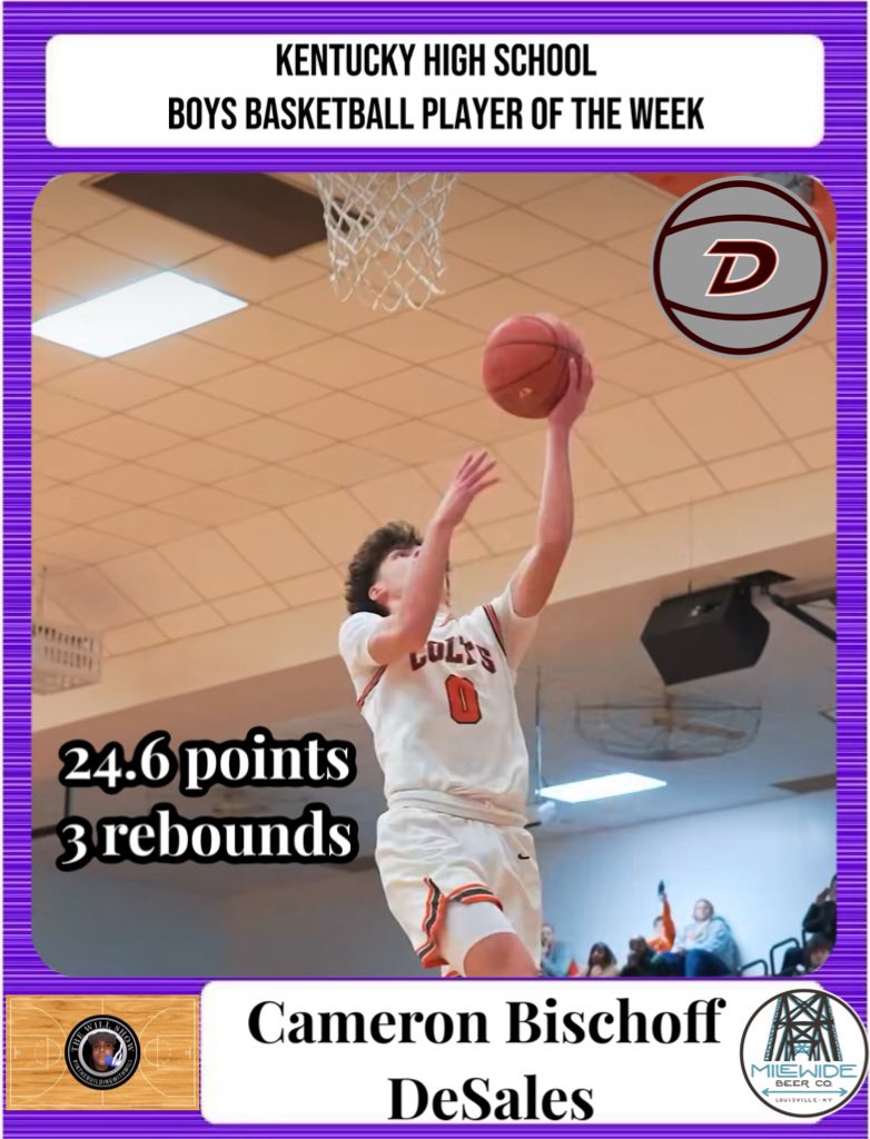 54 Sports Network🎙 (@54sportsnetwork) on Twitter photo The Will Show’s KY HS Boys Basketball Player of the Wk, sponsored by <a href="/MileWideBeer/">Mile Wide Beer Co.</a> is <a href="/cambischoff3/">Cameron Bischoff</a> .... congratulations!! <a href="/DeSalesHoops1/">DeSales Basketball</a> The Will Show’s KY HS Boys Basketball Player of the Wk, sponsored by <a href="/MileWideBeer/">Mile Wide Beer Co.</a> is <a href="/cambischoff3/">Cameron Bischoff</a> .... congratulations!! <a href="/DeSalesHoops1/">DeSales Basketball</a>
