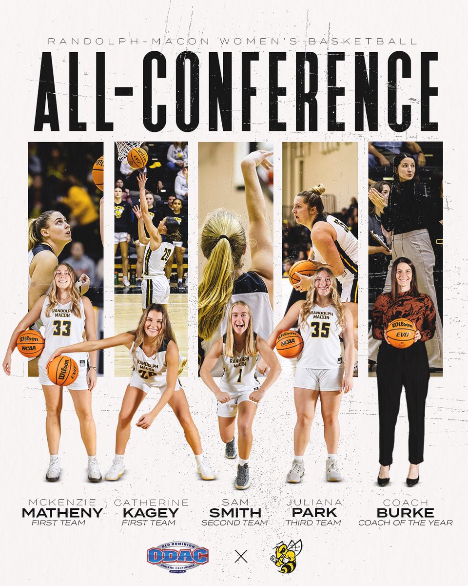 RMCWBB's tweet photo. 🏆 All-ODAC Honors🏆

A huge congratulations to our all-conference award winners!

🔸 Coach of the Year – Coach Lindsey Burke-Eberhart
🔸 First Team – Catherine Kagey &amp; McKenzie Matheny
🔸 Second Team – Sam Smith
🔸 Third Team – Juliana Park

Next 🆙: ODAC Semi- Finals

#SwarmSzn https://t.co/RDB7m9tIgS