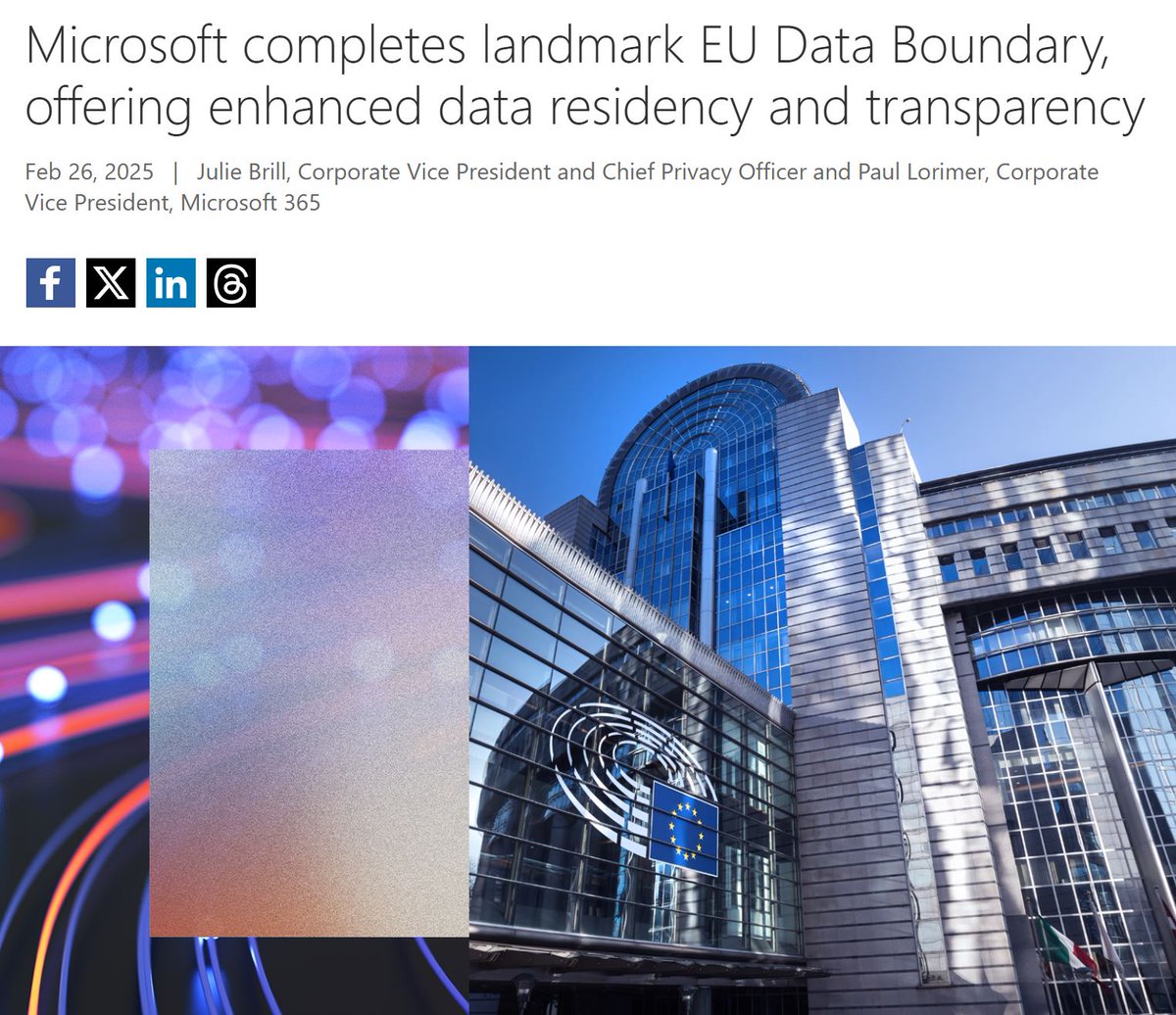 Es kommt nicht darauf an, wo die #Daten gespeichert sind, sondern wer die Daten speichert: Gestern hat #Microsoft seine "#EU #Datengrenze" angekündigt. Entscheidend dabei ist im Ergebnis nicht das, was Microsoft garantiert, sondern was es nicht garantiert:
blogs.microsoft.com/on-the-issues/…