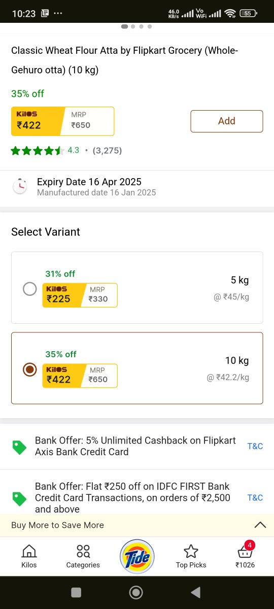ManasRoutMuna's tweet image. @Flipkart  Please make the Classic 10kg Flour product available for delivery at PIN: 754220. It’s currently unavailable, and many of us in the area would love to order it. Kindly look into this. #Flipkart #CustomerRequest #Restock
@flipkartsupport