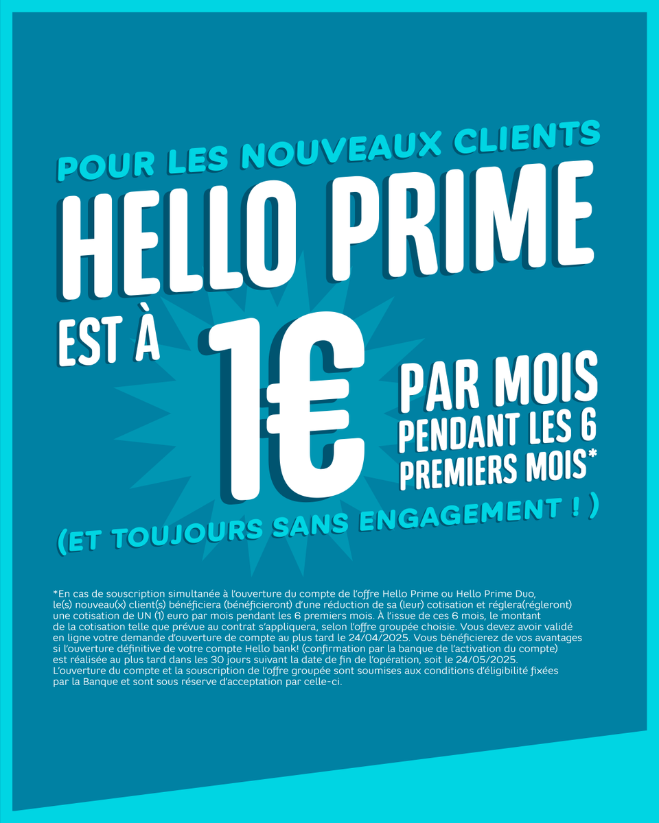 Quand tout augmente… sauf Hello Prime ! 💳

✨ Carte bancaire + carte virtuelle incluses 
💳 0€ de frais d'utilisation 
🆓 Sans engagement
Avec Hello Prime à (toujours) 5 euros par mois en 2025, offrez-vous le Premium, sans compromis.