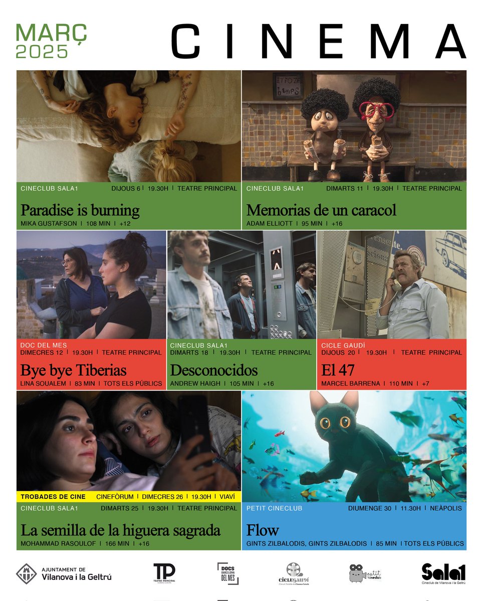 📣  Ja tenim aquí la cartellera de març! <a href="/EscenaVilanova/">Escena Vilanova</a> <a href="/ajuntamentvng/">Vilanova i la Geltrú</a> <a href="/CicleGaudi/">Cicle Gaudí – Cinema Català</a> <a href="/DocsBarcelona/">DocsBarcelona</a> i el Petit Cineclub. Recordeu que  la primera sessió de març cau en dijous. Les altres igual. Bon carnaval!