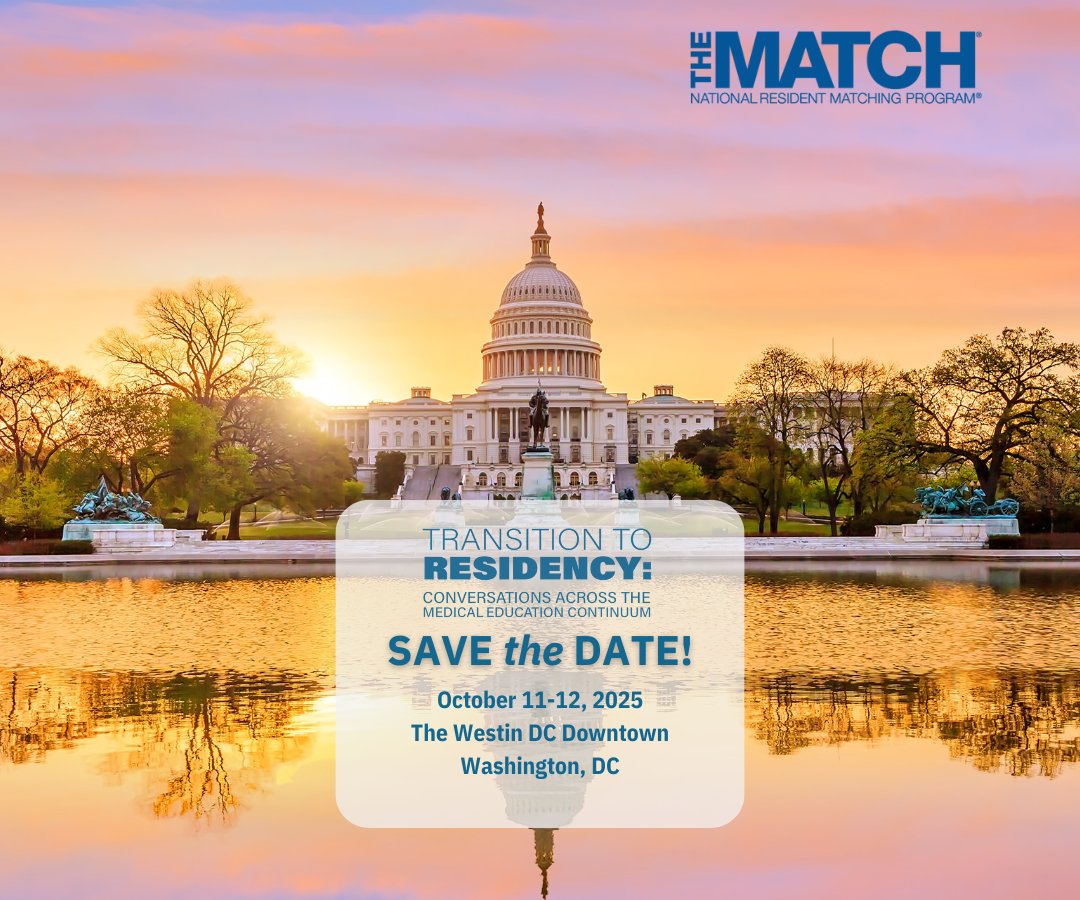 📢Mark your calendars! NRMP’s Transition to Residency Conference is happening Oct. 11-12, 2025, at the Westin DC in downtown Washington, DC. Stay tuned for more details!

#NRMPConference #GME #MedEd