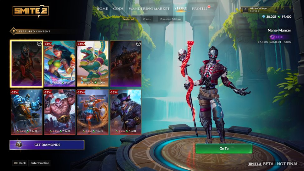 Want to add some SMITE 2 Skins to your collection?

Look no further than our new Featured Page in the in-game Store! This page will be updated routinely with new content available in SMITE 2, so be sure to check back after every new Update!