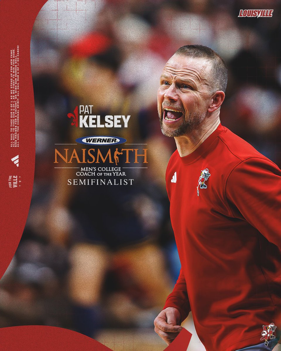 Louisville Men's Basketball (@louisvillembb) on Twitter photo Another honor rolling in before tonight's game...
<a href="/patkelsey/">Pat Kelsey</a> is a semifinalist for Naismith Coach of the Year!
More info: uofl.me/4iP2oFs
#GoCards Another honor rolling in before tonight's game...
<a href="/patkelsey/">Pat Kelsey</a> is a semifinalist for Naismith Coach of the Year!
More info: uofl.me/4iP2oFs
#GoCards