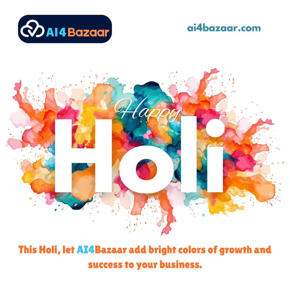 AI_4_Bazaar's tweet image. Happy Holi!

This Holi, let AI4Bazaar add bright colors of growth and success to your business.

#ai4bazaar #happyholi #happyholi2025 #holi #holi2025