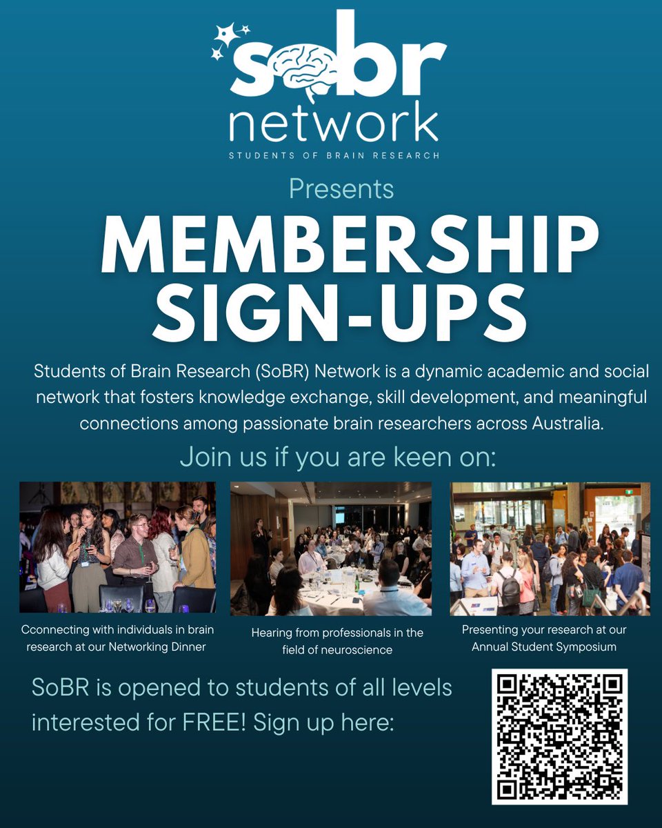 SOBRNetwork's tweet image. The Students of Brain Research Network (SoBR) is back in 2025 with our new FREE MEMBERSHIP SIGN-UPS! Join us for access to exclusive events that will guarantee to enrich your knowledge of the brain! 🧠