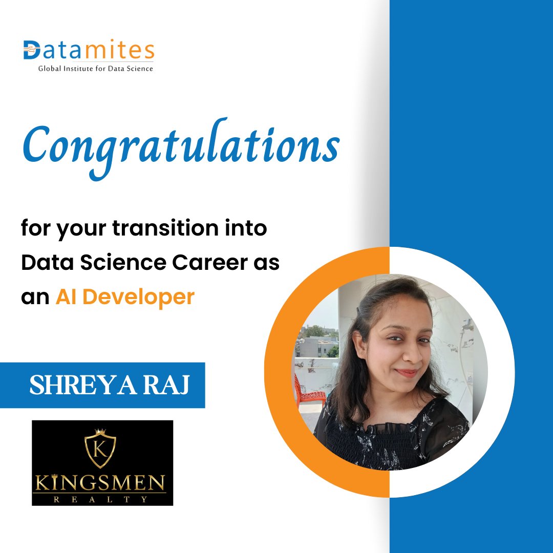 DataMites's tweet image. We are thrilled to celebrate the success of our learners for their outstanding achievements! Your hard work, dedication, and passion continue to inspire those around you.
Wishing you even greater success in the future
#datamitesplacements #datamites #datamitesdatascience