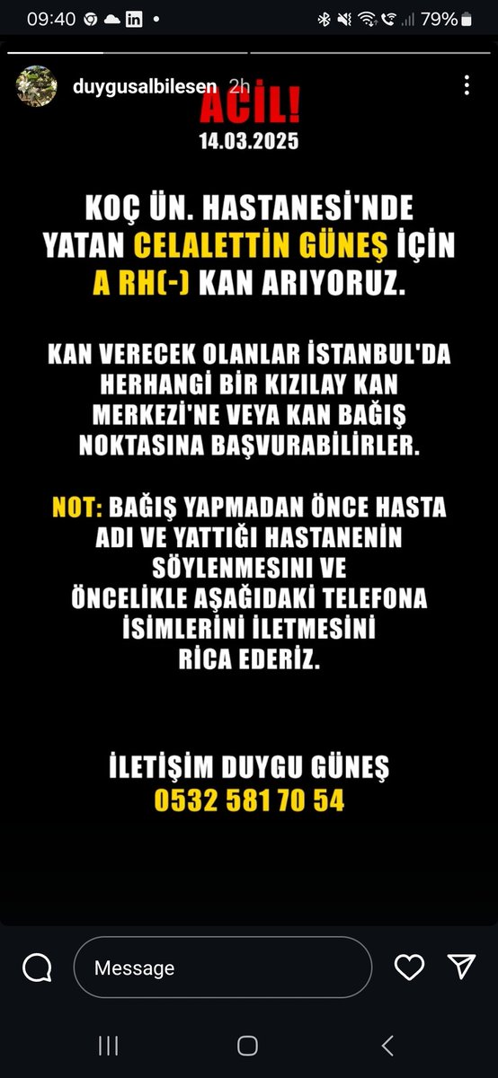 kunfuucyuz's tweet image. Kayınpederim şu an yoğun bakımda, doktoru kan bulunamazsa kaybederiz diyor. Yardımlarınızı rica ederim.