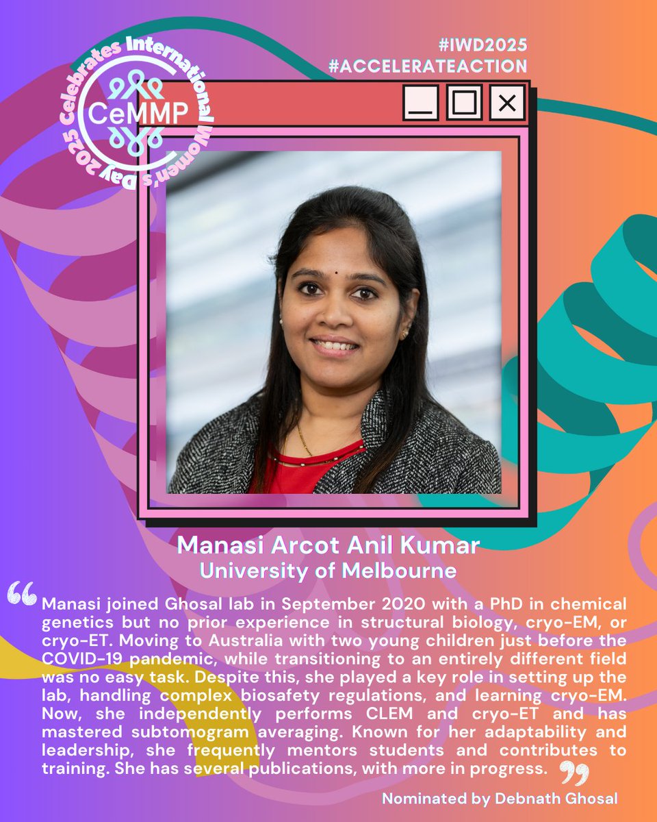 ARC CCeMMP (@ccemmp) on Twitter photo Today we also highlight Manasi Arcot Anil Kumar from University of Melbourne. 👏
#IWD2025
#WomenInScience
#AccelerateAction
<a href="/Bio21Institute/">Bio21 Institute</a> Today we also highlight Manasi Arcot Anil Kumar from University of Melbourne. 👏
#IWD2025
#WomenInScience
#AccelerateAction
<a href="/Bio21Institute/">Bio21 Institute</a>