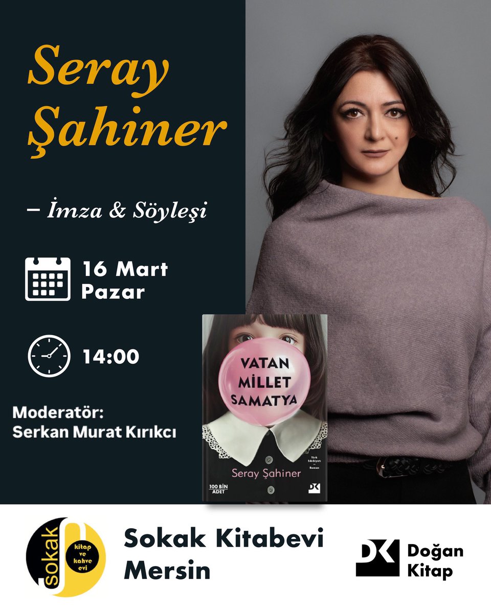 15 Mart Cumartesi, Tarsus Antik Sahaf Kitabevi’nde;
16 Mart Pazar, Sokak Kitabevi Mersin’de söyleşi ve imza için buluşuyoruz. Muhabbete, tanışmaya bekleriz.

<a href="/antiksahaf/">Antik Sahaf Kitabevi</a> <a href="/SokakKitapKahve/">Sokak Kitap  Kahve</a> <a href="/bodakedi/">Serkan Murat Kırıkcı</a> <a href="/dogan_kitap/">Doğan Kitap</a> 
#VatanMilletSamatya #mersin