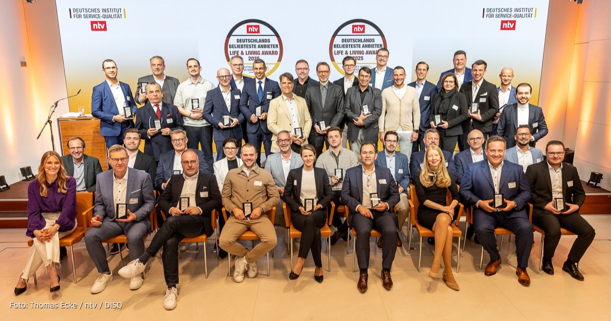 DISQ Deutsches Institut für Service-Qualität (@disqde) on Twitter photo 🎉 Life & Living Award 2025! 🏡✨
Herzlichen Glückwunsch an alle Preisträger:innen, die gestern für ihre Leistungen rund um Wohnen, Haus und Garten begeistern! 🏆
Alle Infos zum Award von <a href="/ntvde/">ntv Nachrichten</a> und DISQ: bit.ly/4iM4hTt
#lifeandliving #award #wohnen #haus #garten #DISQ 🎉 Life & Living Award 2025! 🏡✨
Herzlichen Glückwunsch an alle Preisträger:innen, die gestern für ihre Leistungen rund um Wohnen, Haus und Garten begeistern! 🏆
Alle Infos zum Award von <a href="/ntvde/">ntv Nachrichten</a> und DISQ: bit.ly/4iM4hTt
#lifeandliving #award #wohnen #haus #garten #DISQ
