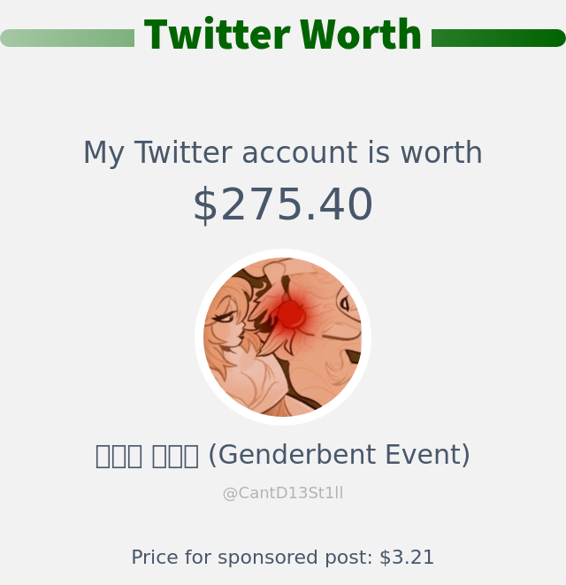 My Twitter worth is: $275.40

➡️ infinityweet.me/account-worth