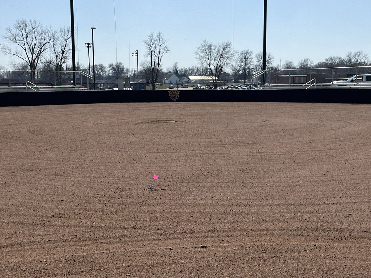 TurfMarkLLC's tweet image. New backstop and netting complete, another load of DuraEdge and laser grade finishes this project.
