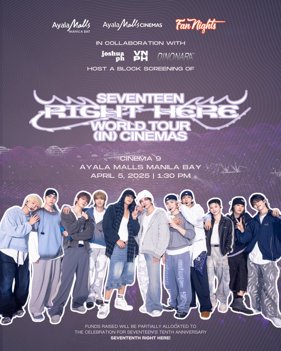 svtfbphevents's tweet photo. SEVENTEEN RIGHT HERE! 👏🎬
Catch the concert experience on the big screen 💎

📽️ Cinema 9
🗓️ April 5, 2025
🕰️ 1:30 PM
📍 Ayala Malls Manila Bay
🏷️ PHP560

Register RIGHT HERE ⤵️
https://t.co/yaNqmBXkqH https://t.co/d5AhvvWbNn