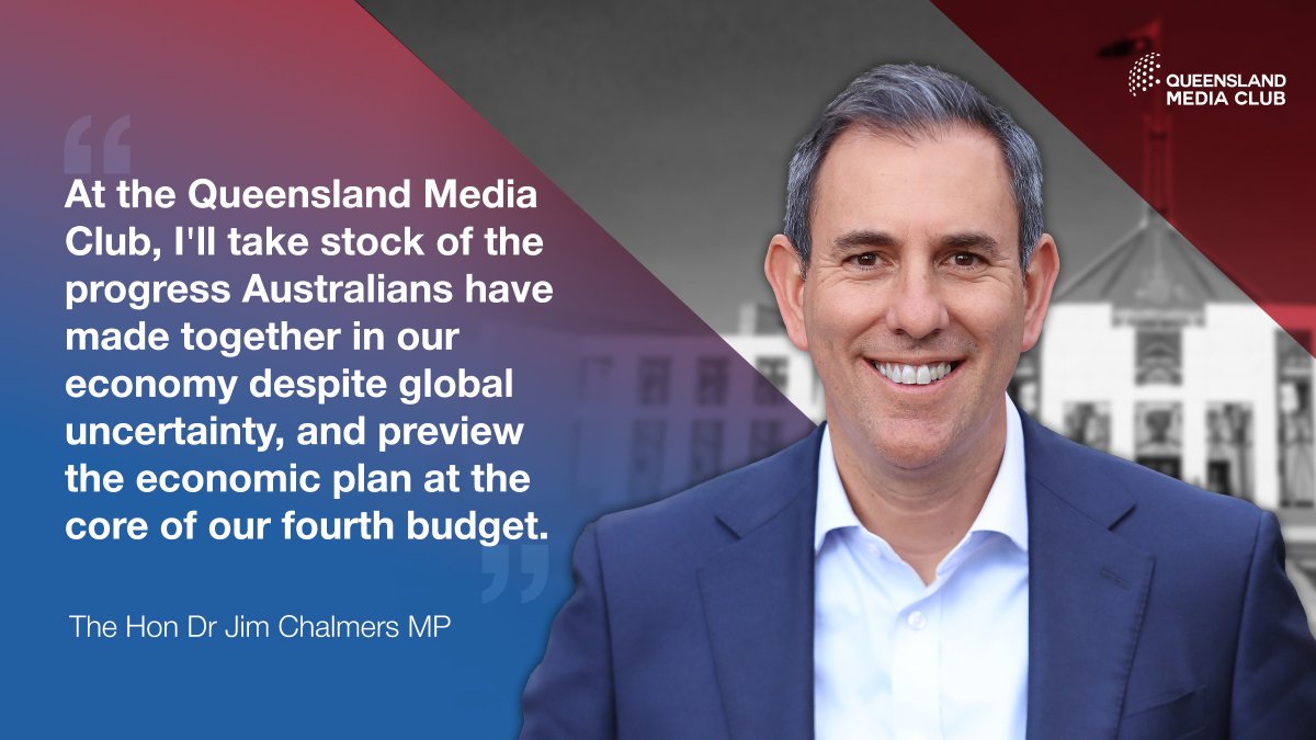 📢 Bookings close 9am Monday, 17 March for the 2025 Federal Budget preview with Treasurer <a href="/JEChalmers/">Jim Chalmers MP</a>. Join us at <a href="/QldMediaClub/">Queensland Media Club</a> to hear the Treasurer’s outlook and priorities for Australia’s economy:
📅 Tues, 18 March
⏰ 12pm - 2pm
🎟️ Secure your seats now loom.ly/YCvnMTs