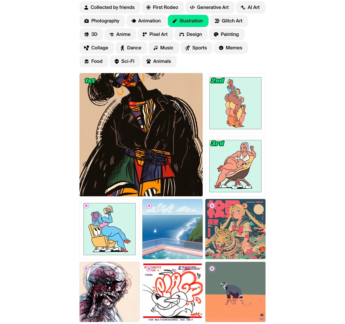 It’s been a crazy round today!
It is an honor for me to occupy the 8th place in the #ilustration category and coexist on this space among great artists and collectors. <a href="/rodeodotclub/">Rodeo</a> 🤠🎨🌟