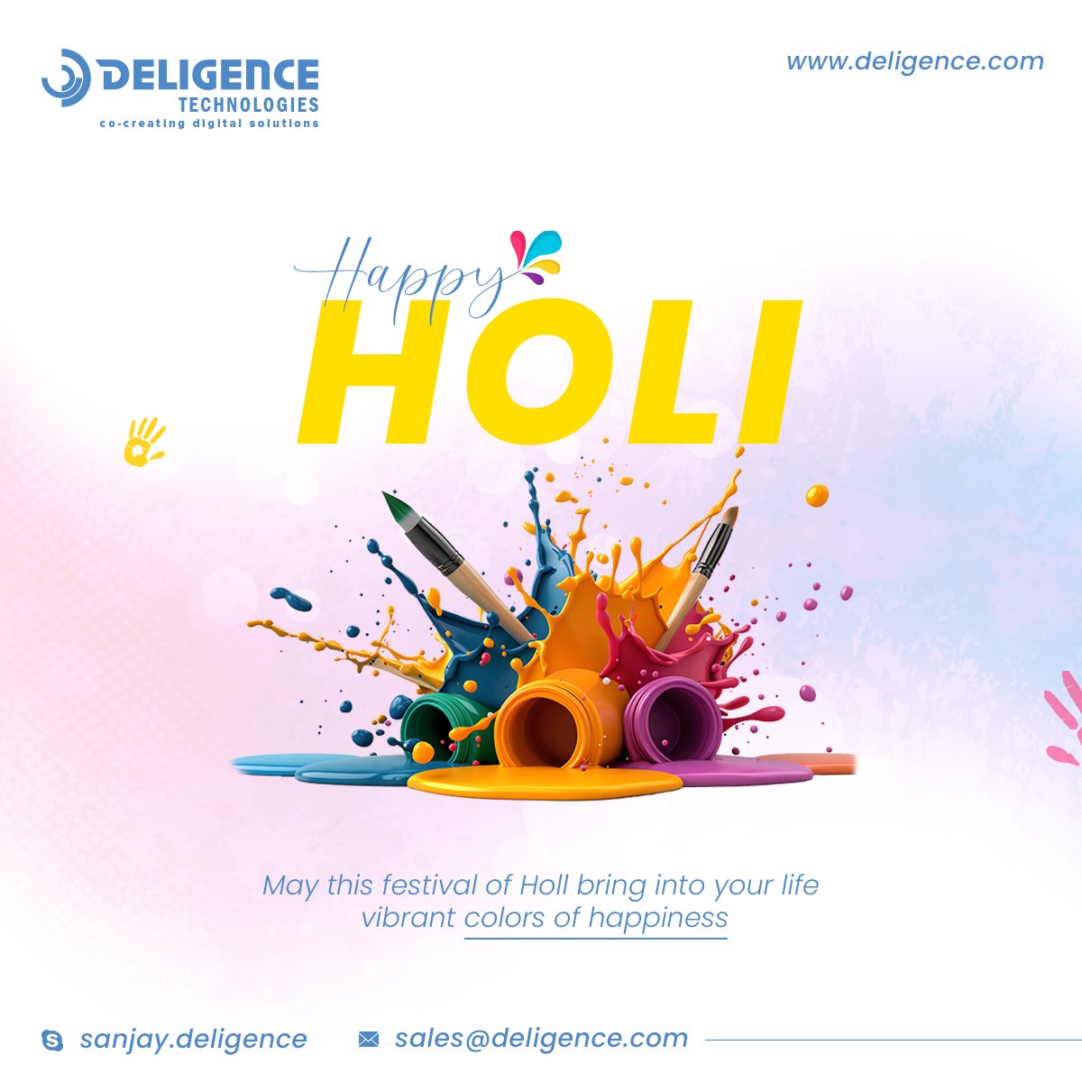 DeligenceTech's tweet image. Happy Holi from @DeligenceTechnologies! May your life be filled with vibrant colors, happiness, and success. Let’s celebrate this festival with love, laughter, and positivity. Wishing you a joyful and colorful Holi! 😇

#HappyHoli #FestivalOfColors #CelebrateWithJoy #HoliWishes