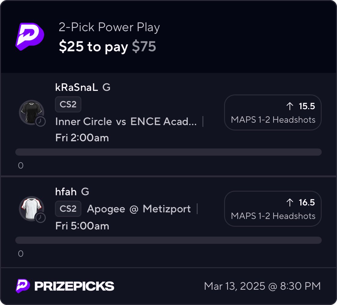 RS3Props's tweet image. CS2 🔒

#GamblingX | #PrizePicks | #Underdog| #CS2| #eSports 

prizepicks.onelink.me/gCQS/shareEntr…