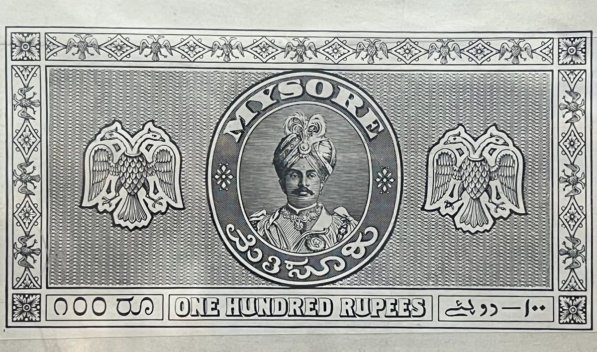 madan_subramani's tweet image. #MyLanguageMyIdentity 💛❤🖤

100 Rupee note issued by the Mysore Princely State, likely for the World War I Imperial Relief Fund in 1914. Rupees value is approximately equivalent to $1.15 USD. 
was printed in English, Kannada (&quot;ರೂ. ೧೦೦&quot;), and Urdu (&quot;۱۰۰ - دو روپیے&quot;).