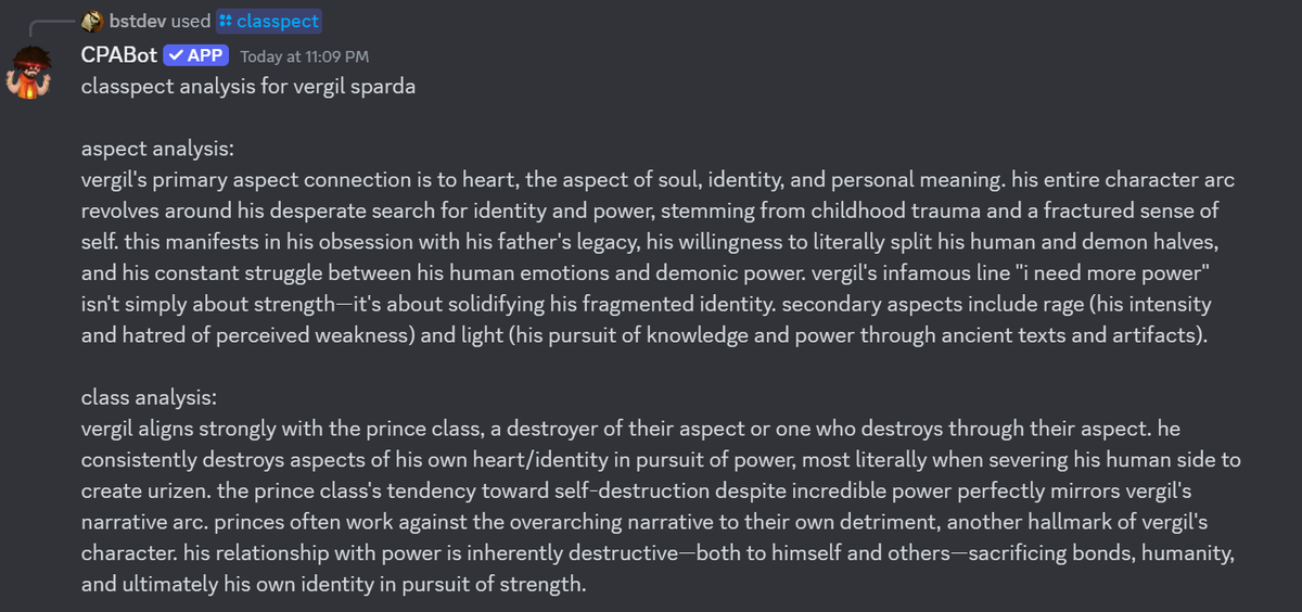 reachartwork's tweet image. hello homestuck twitter. i have digitized my own brain and body of writing on homestuck classpect analysis, and now my beautiful autoresponder duplicate can classpect any character from any media she is familiar with.

the link to add her to your servers is in the replies

xoxo