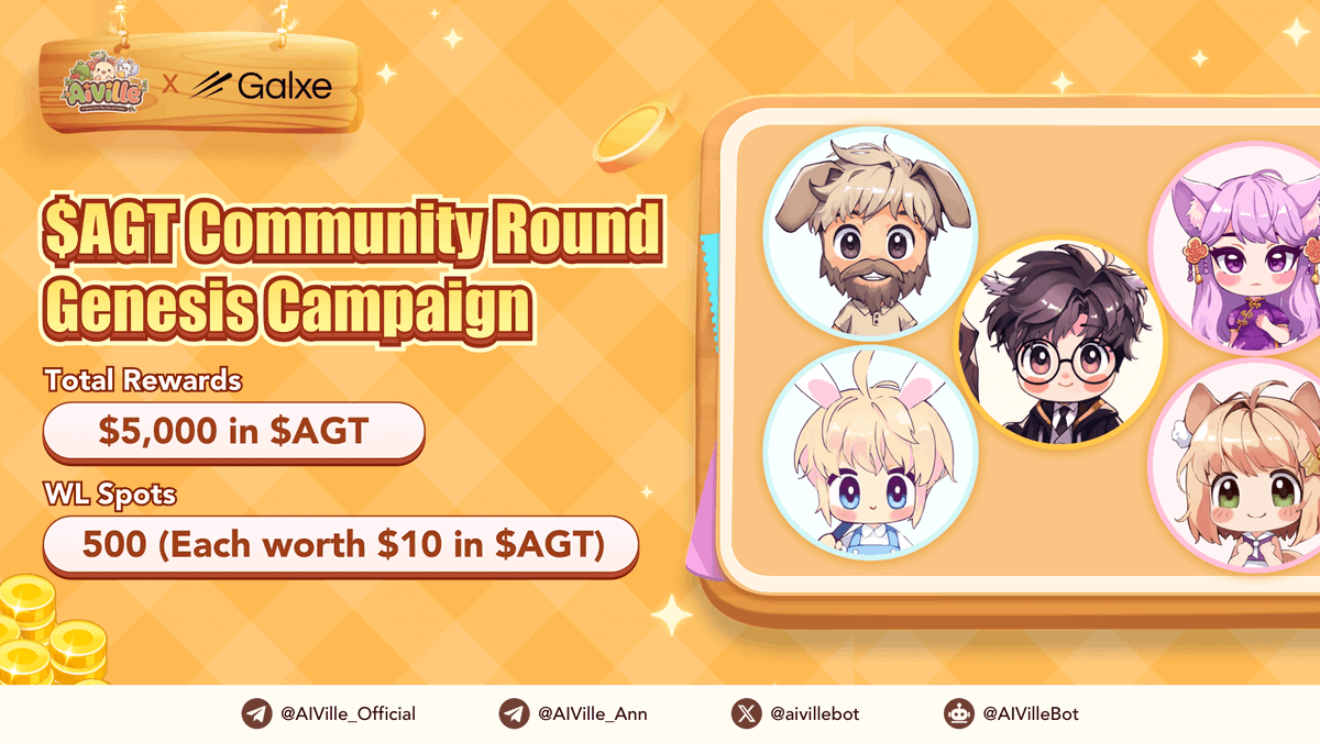 aivillebot's tweet photo. 🚀 AI Ville Genesis Campaign is LIVE!

The $AGT Pre-Sale has begun! 🌱✨ Join AI Ville’s Genesis Campaign and secure your spot in the AI-driven Web3 farming revolution.

⏰ Mar 15, 12am - Mar 23, 12am (UTC+8)

🎁 $5,000 in $AGT rewards
🔥 500 WL spots available

Don’t miss your chance to be an early supporter! Join now 👇
🔗https://t.co/KROHgWL0Nu

📖 More details: https://t.co/6u6Y7cobOb

#AIVille #AGT #Web3 #Galxe #Airdrop #AIAgents