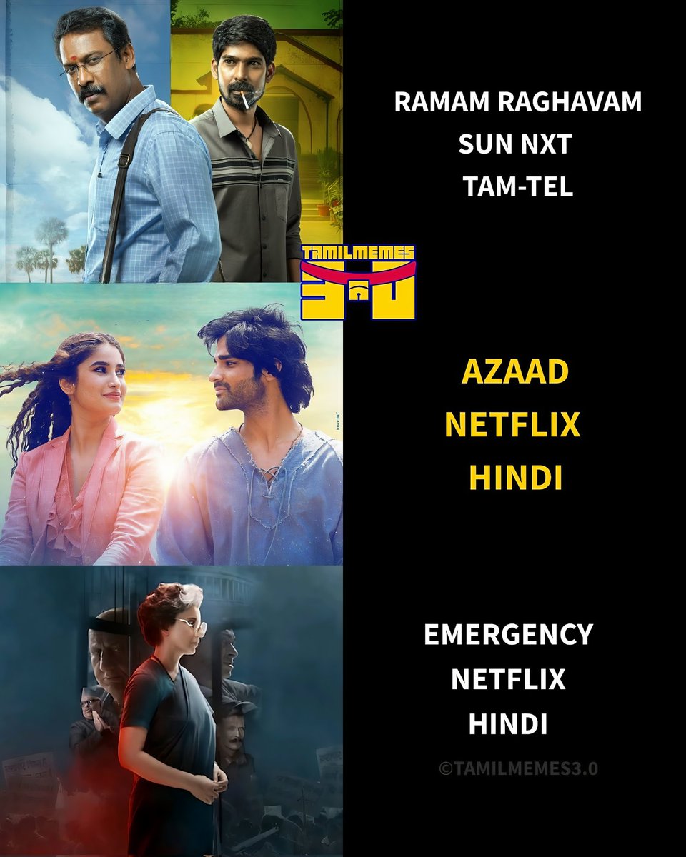 tamilmemes30's tweet photo. Now streaming 🍿💥
#ponman | |#Rajalili | #2kLovestory | #Seesaw | #Emergency | #Behappy | #KaadhalEnbadhuPodhuUdamai | #ramamraghavam | #Agent | #Forest | #AachariBaa | #Vanavas
#Azaad https://t.co/Gp54DwvEEU
