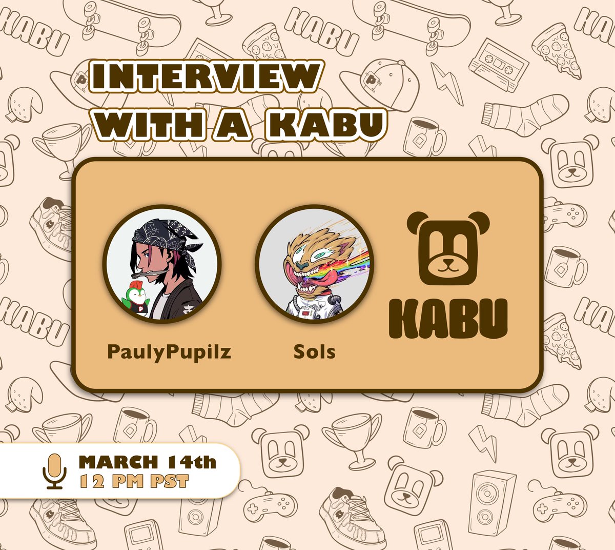 INTERVIEW WITH A KABU

I invite you to join me as we get to know <a href="/solsweb3/">sols</a> on a more personal level

🎙️WEN: Friday, March 14th at 12pm PST

📡 Platforms: livestream via X &amp; <a href="/AbstractChain/">Abstract</a>