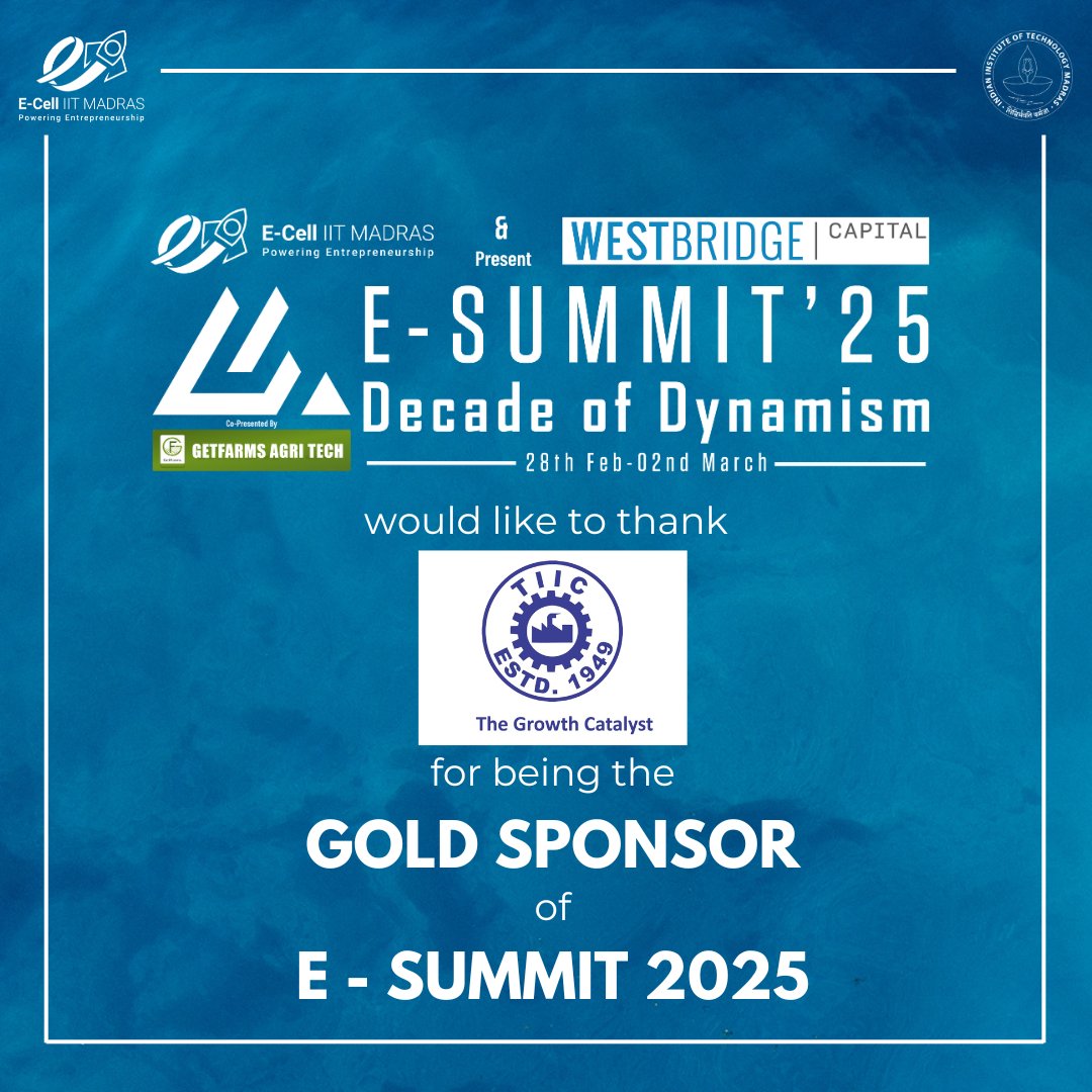 Heartfelt gratitude to Masters' Union, SIDBI and TIIC for supporting E-Summit 2025! Your invaluable support has elevated our event to new heights, empowering aspiring entrepreneurs with knowledge and industry-driven insights.

#esummit25 #entrepreneurship #networking #ecell_iitm