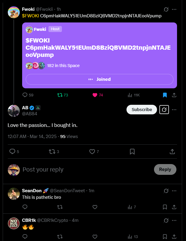 Fwokii's tweet photo. $FWOKI HAS EVERYONE SHOWING US LOVE MORE KOLS WILL CALL US AND WE GO TO MILLIONS WE ARE SETTING FLOORS AND DIAMOND HANDS ONLY WIN DONT EVER FADEEE!!!
Ca:C6pmHakWALY51EUmD8BziQBVMD2tnpjnNTAJEooVpump https://t.co/a9nnUQmpxe