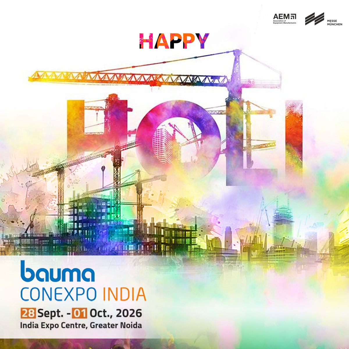 This Holi, let’s celebrate the colors of innovation, growth, and progress in the construction &amp; infrastructure industry!
 Wishing you a festival filled with joy, success, and limitless possibilities!

Happy Holi from bauma CONEXPO INDIA!

#HappyHoli #ColorsOfInnovation