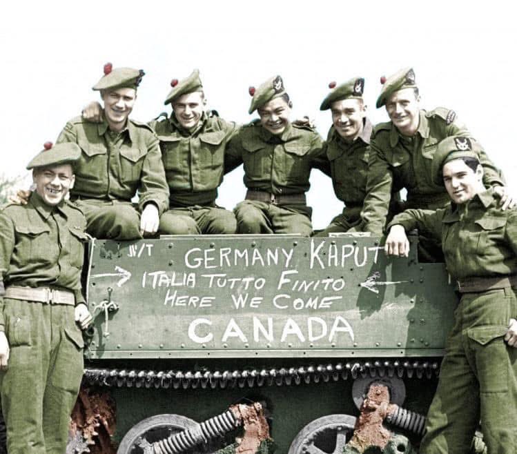 Canadian soldiers getting ready to head home from Europe in 1945.