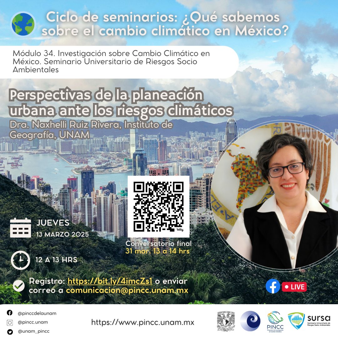 🤓Si se perdieron la plática que tuvimos hoy en el espacio del <a href="/UNAM_PINCC/">PINCC</a> "Perspectivas de la planeación urbana ante los riesgos climáticos",  aquí les dejo la liga de la transmisión.

📺goo.su/Uf91t43
<a href="/SURSA_UNAM/">SURSA UNAM</a>