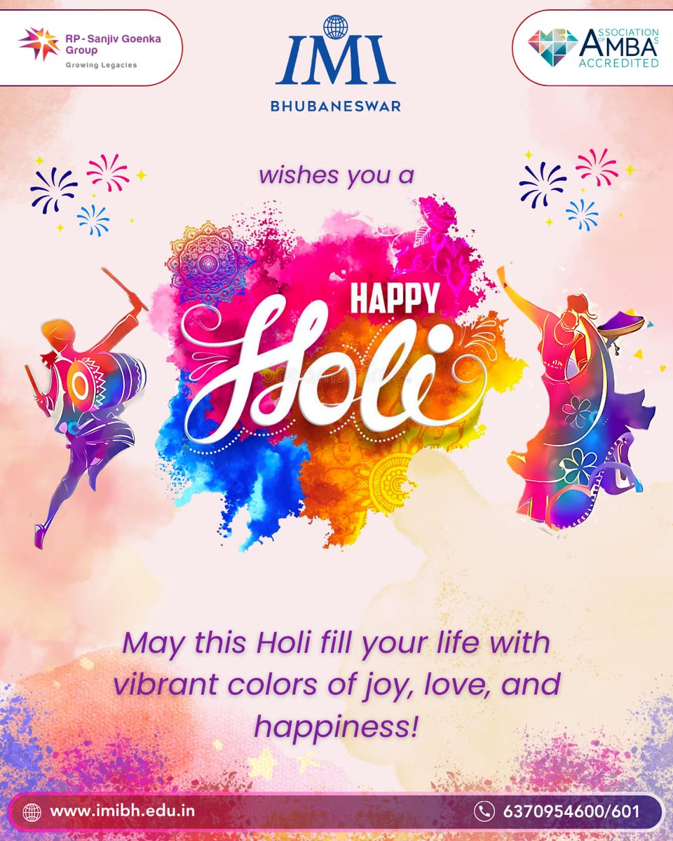 IMI_Bhubaneswar's tweet photo. From the heart of IMI Bhubaneswar, we sprinkle hues of joy, splash waves of laughter, and drizzle endless warmth your way! May this Holi ignite your spirit with vibrant dreams and paint your journey with the colors of happiness.

#IMI #IMIB #IMIBhubaneswar #FutureForwardWithIMIB https://t.co/C541y95wxi