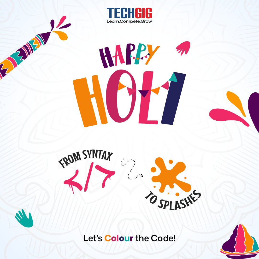 techgigdotcom's tweet photo. Code. Colors. Community. 

This Holi, let’s celebrate innovation and imagination in every shade! 🌈💻🎨

 #Holi2025 #happyholi2025  #TechMeetsColor #Celebration #Festival #HoliFestival https://t.co/dkRPAEKXuA